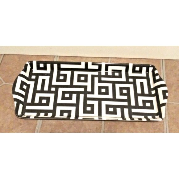 Melamine Home Essential Serving Tray WHITE BLACK GEOMETRIC DESIGN 15x7 EUC - Picture 1 of 5